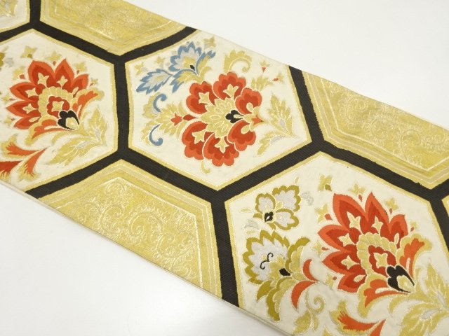 JAPANESE KIMONO / ANTIQUE TORTOISESHELL-PATTERNED FUKURO OBI / WOVEN F
